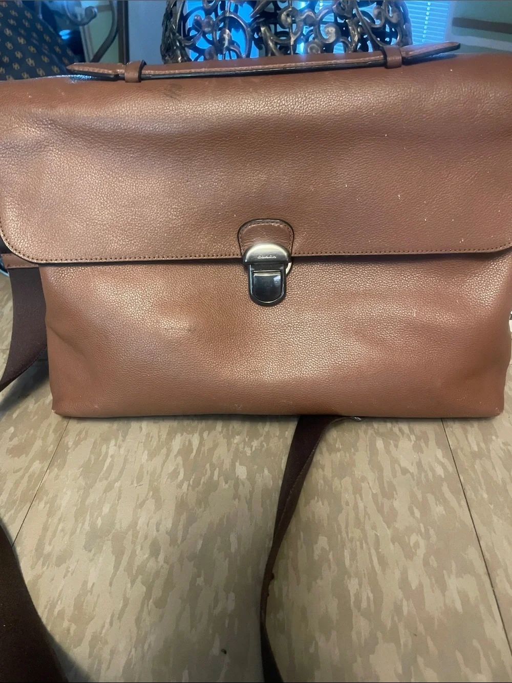Coach Brown Leather Messenger Bag with Front Clasp